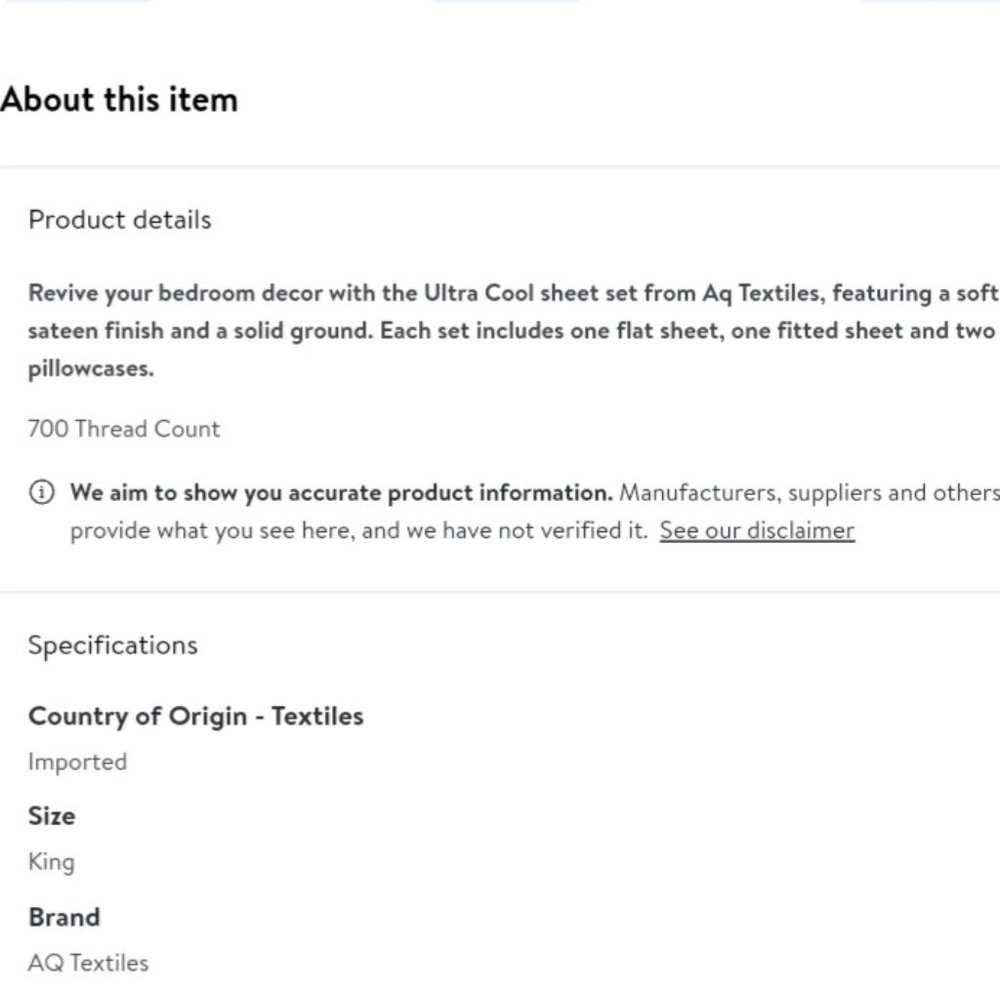 'AQ TEXTILES 'GRAYSON' LUXURY ULTRA COOL COTTON 700 THREAD COUNT KING SHEET SET - Picture 11 of 16